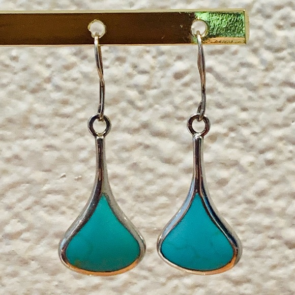 Turquoise and 925 Silver Dangle Teardrop Earrings - Picture 9 of 11